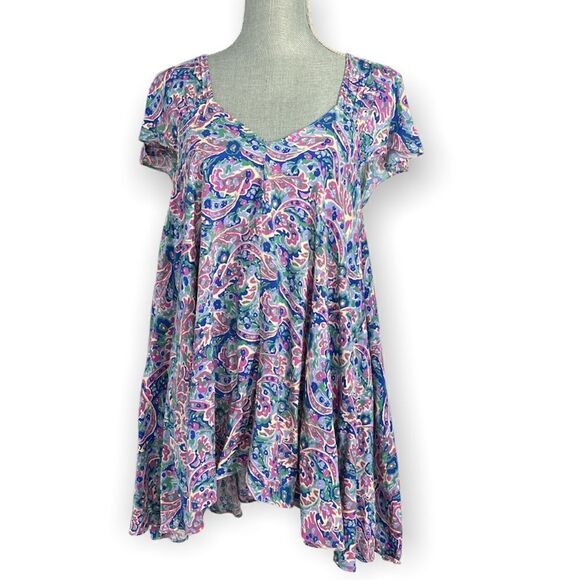Matilda Jane Pink and Blue Floral Maze V-Neck Tunic Top Size XL - Picture 1 of 4